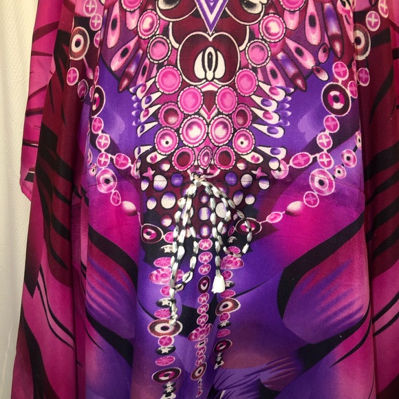 Kaftan dress with matching wood necklace feather and boho print OSFM - Picture 4 of 9